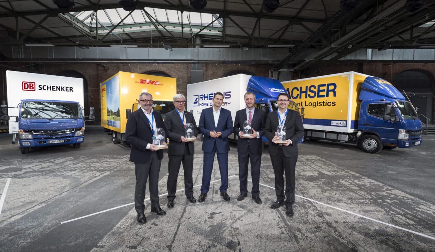 The first purely electrically powered fuso eCanter from series production to run on europe's roads. Now in use for logistics giants DHL, DB Schenker, Rhenus and Dachser.